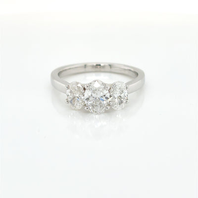 Oval Cut 1.62ct Total Lab Diamond Claw Set Trilogy Engagement Ring