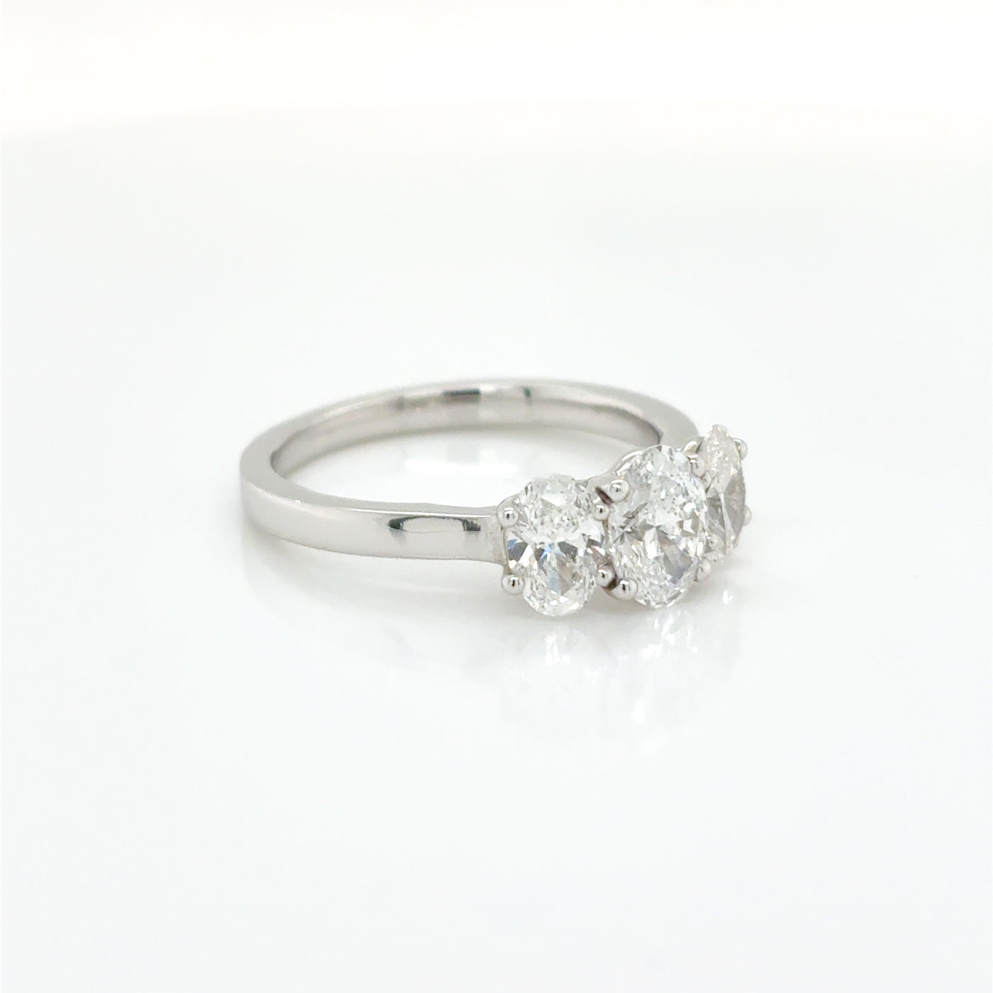 Oval Cut 1.62ct Total Lab Diamond Claw Set Trilogy Engagement Ring