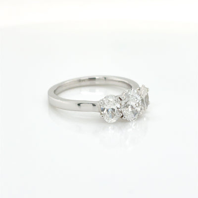 Oval Cut 1.62ct Total Lab Diamond Claw Set Trilogy Engagement Ring