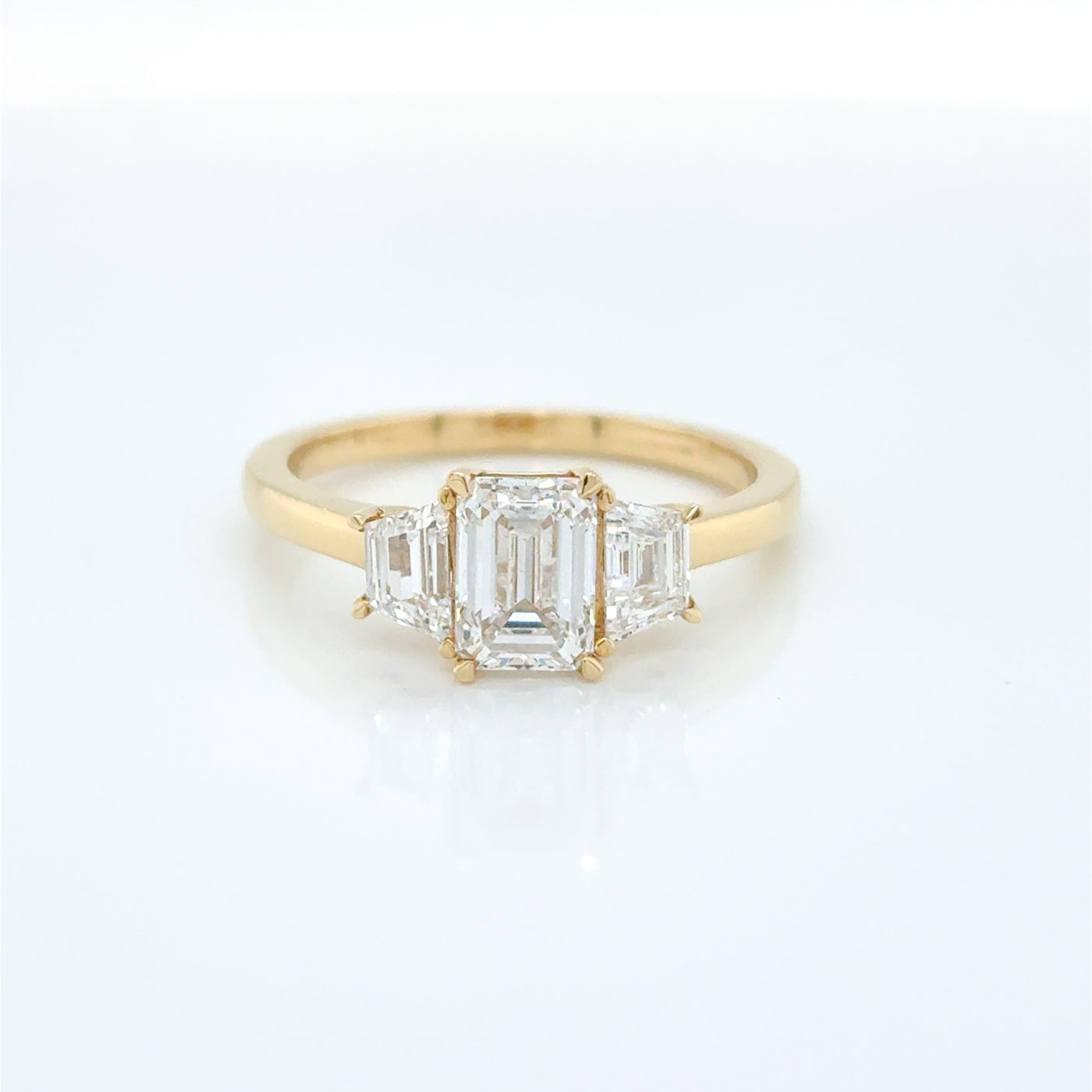 Emerald & Trapezoid Cut tdw 1.54ct Lab Diamond Claw Set Trilogy Engagement Ring