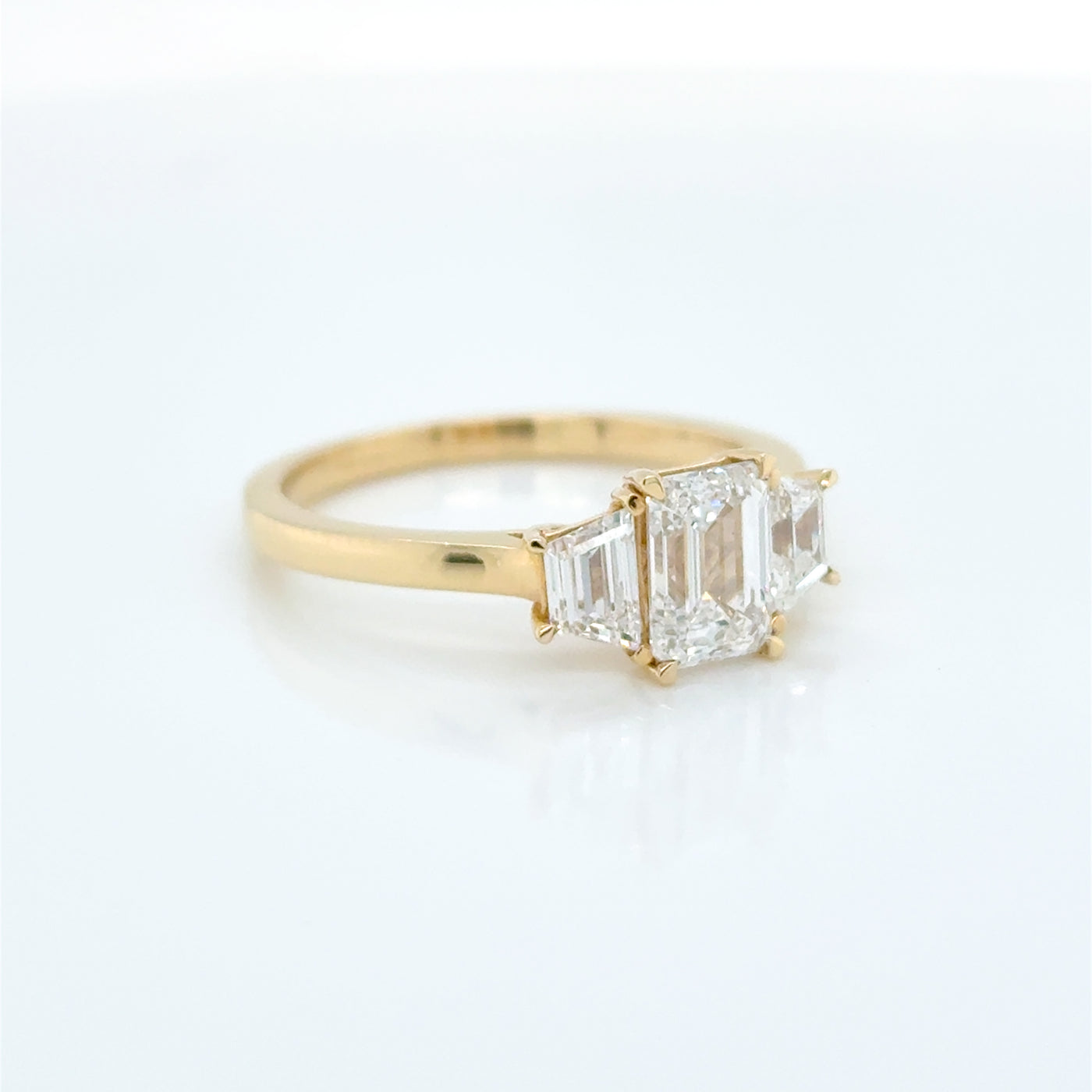 Emerald & Trapezoid Cut tdw 1.54ct Lab Diamond Claw Set Trilogy Engagement Ring