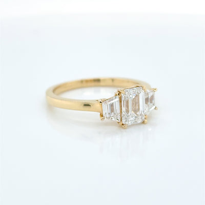 Emerald & Trapezoid Cut tdw 1.54ct Lab Diamond Claw Set Trilogy Engagement Ring