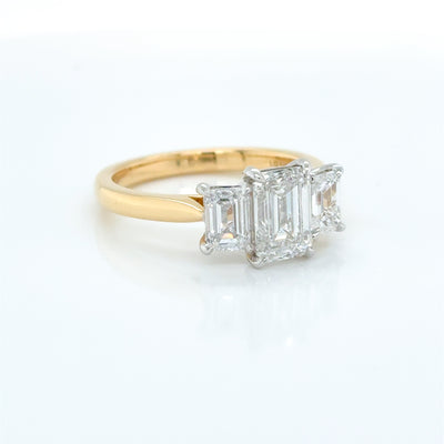 Emerald Cut tdw 2.50ct Lab Diamond Claw Set Trilogy Engagement Ring