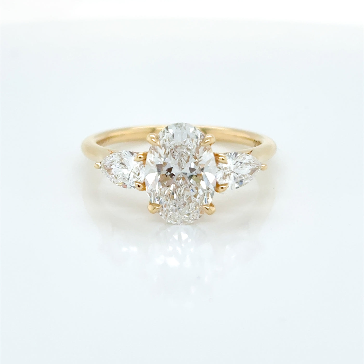 Oval Cut tdw 2.70ct Lab Diamond Claw Set Trilogy Engagement Ring with Hidden Halo