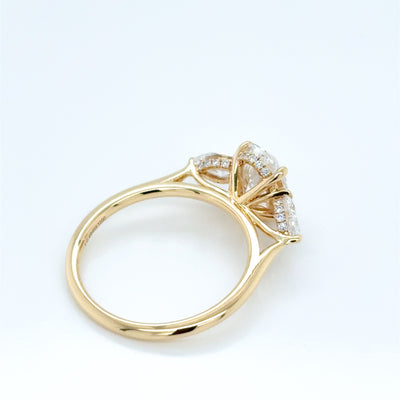 Oval Cut tdw 2.70ct Lab Diamond Claw Set Trilogy Engagement Ring with Hidden Halo