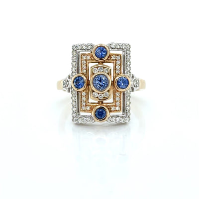 Round Cut Multi Natural Ceylon Sapphire and Diamond Set Ring