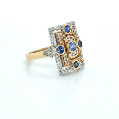 Round Cut Multi Natural Ceylon Sapphire and Diamond Set Ring
