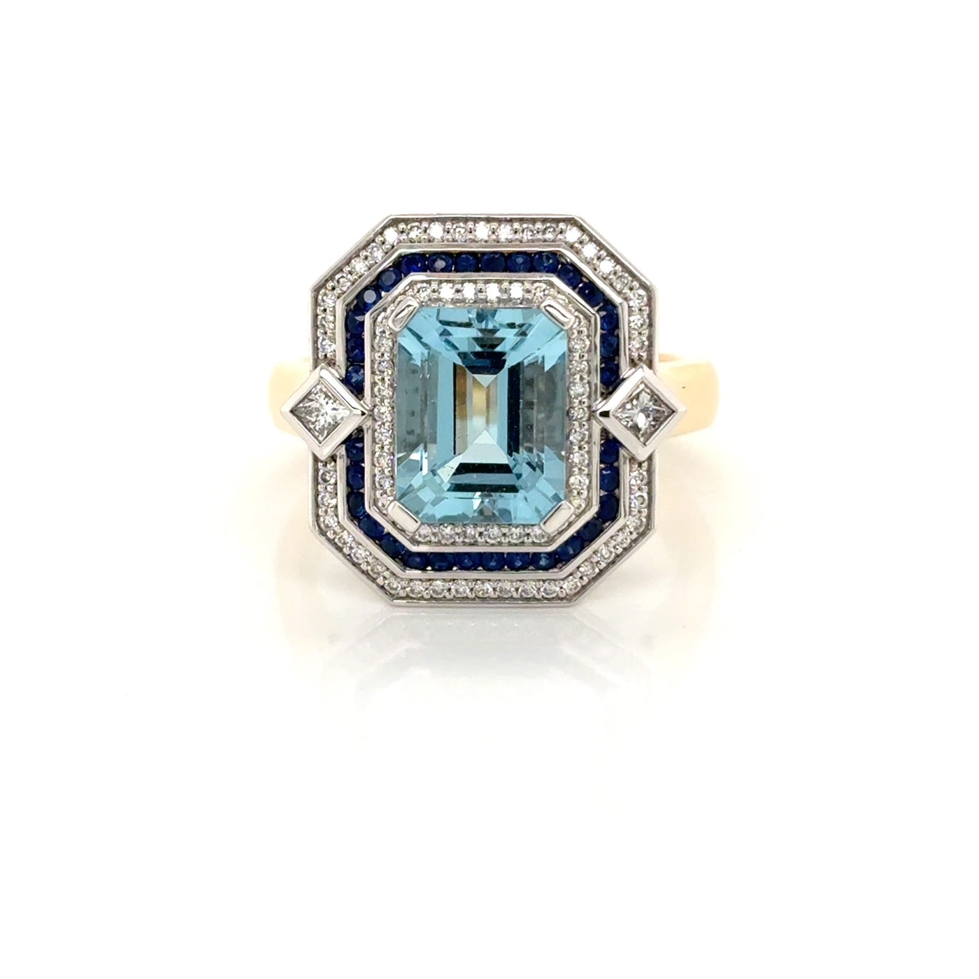 Aquamarine Emerald Cut 2.37ct Natural With Triple Halo Ring