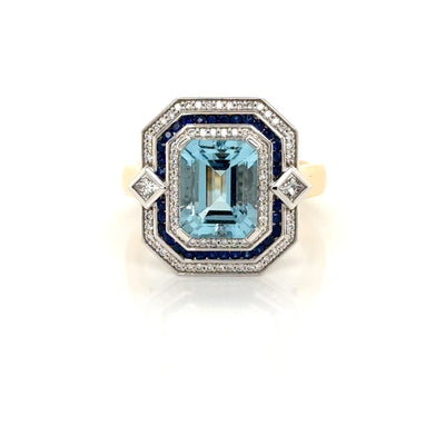 Aquamarine Emerald Cut 2.37ct Natural With Triple Halo Ring