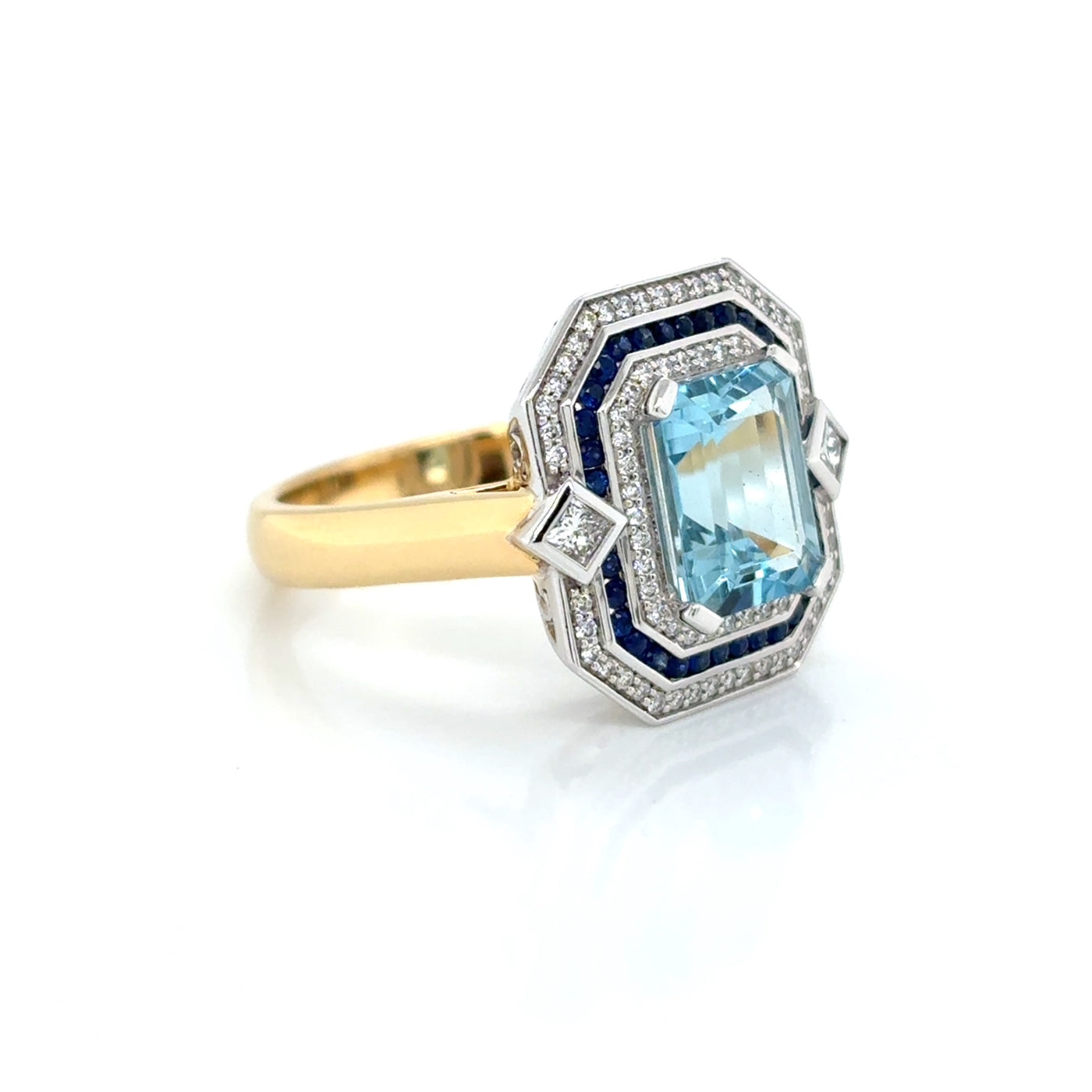Aquamarine Emerald Cut 2.37ct Natural With Triple Halo Ring
