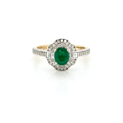 Oval Cut Natural Eemerald and Diamond Double Halo Ring