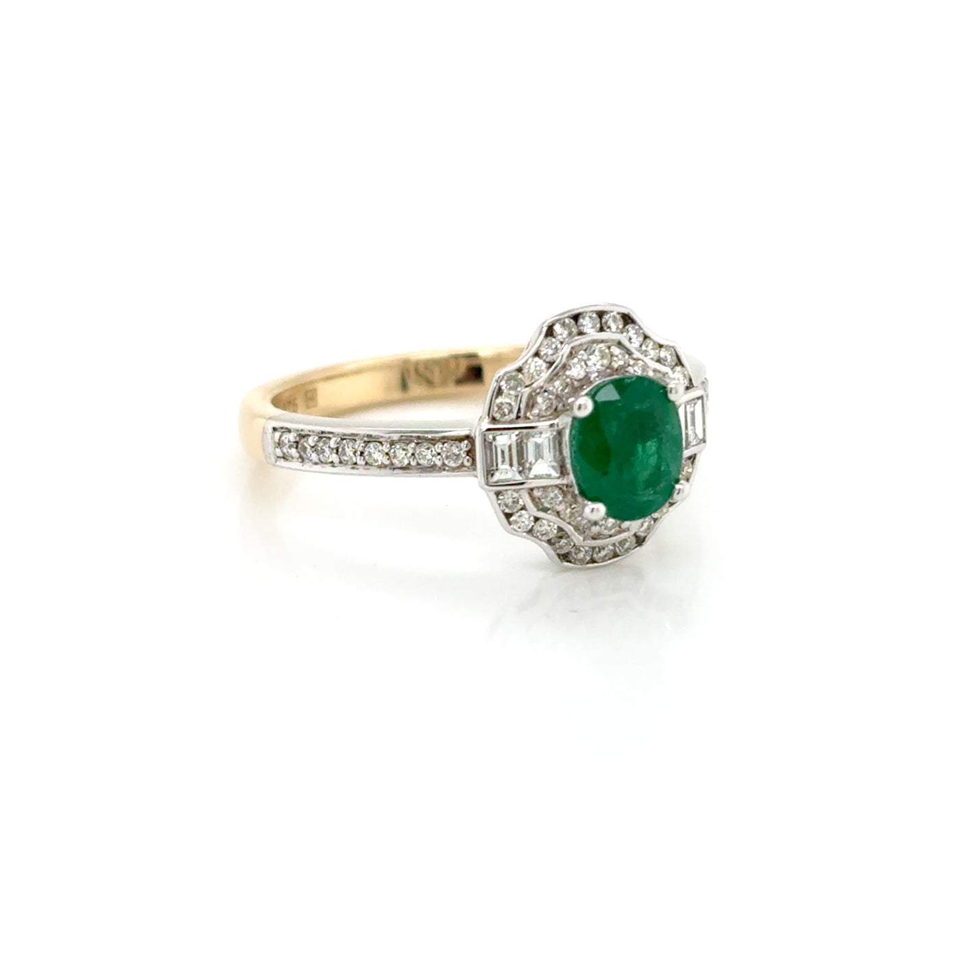 Oval Cut Natural Eemerald and Diamond Double Halo Ring