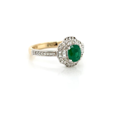 Oval Cut Natural Eemerald and Diamond Double Halo Ring