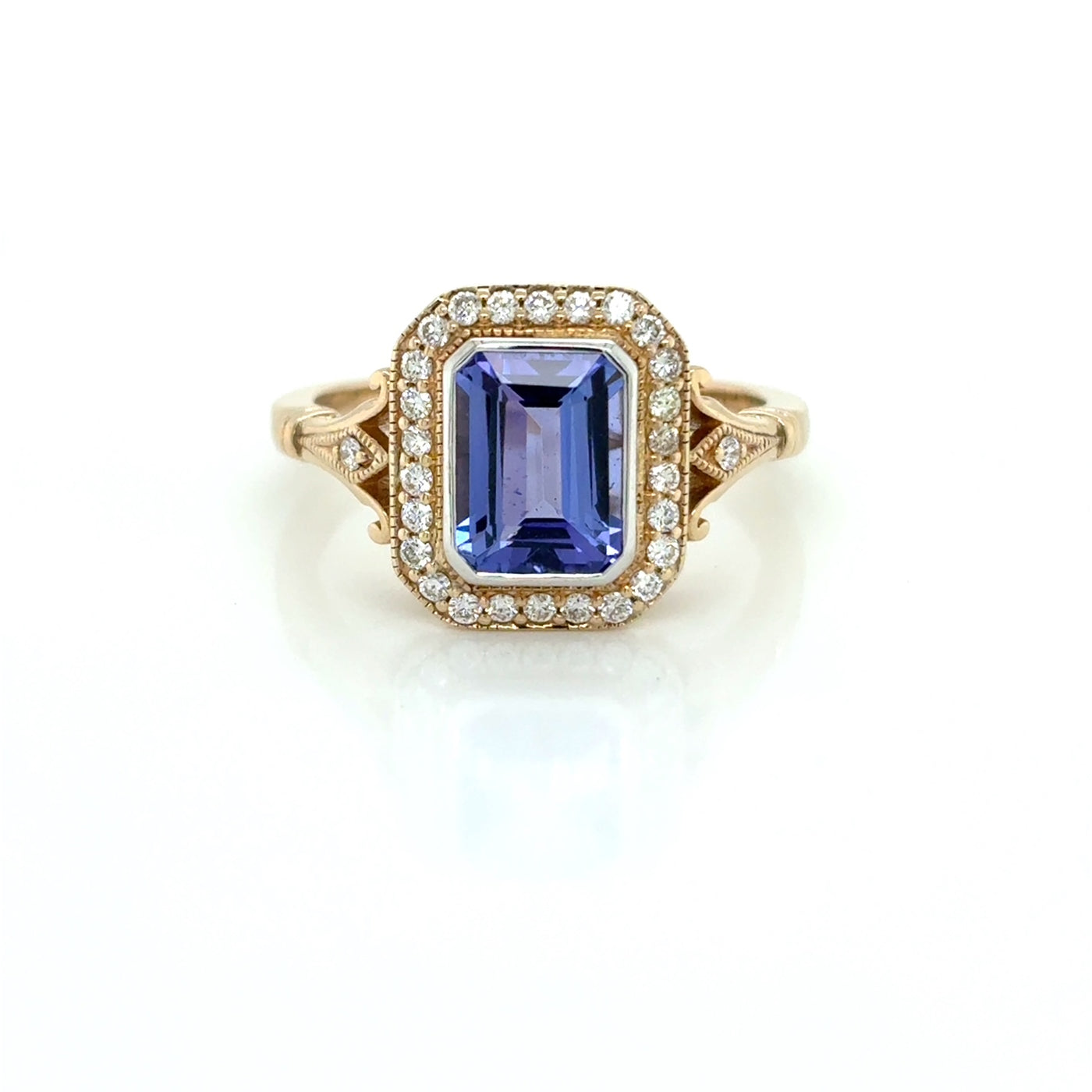 Emerald Cut 1.36ct Natural Tanzanite and Diamond Set Ring