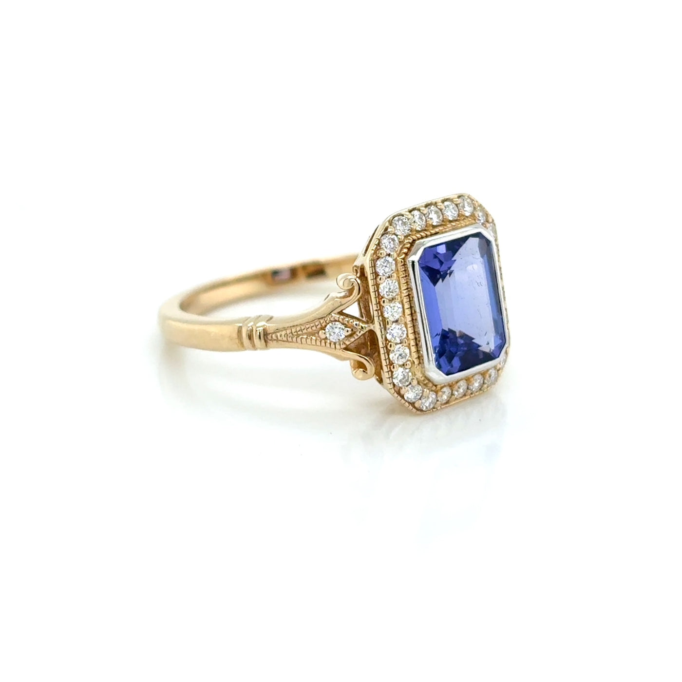 Emerald Cut 1.36ct Natural Tanzanite and Diamond Set Ring