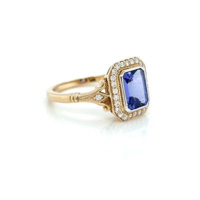 Emerald Cut 1.36ct Natural Tanzanite and Diamond Set Ring