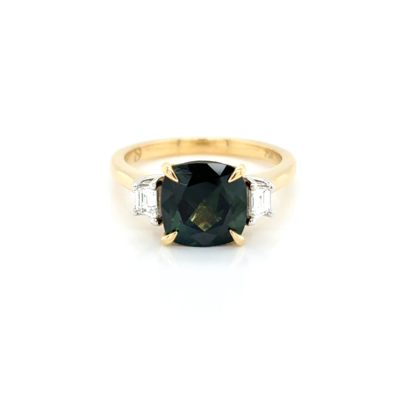 Cushion Cut 2.88ct Natural Blue Teal Sapphire and Diamond Ring