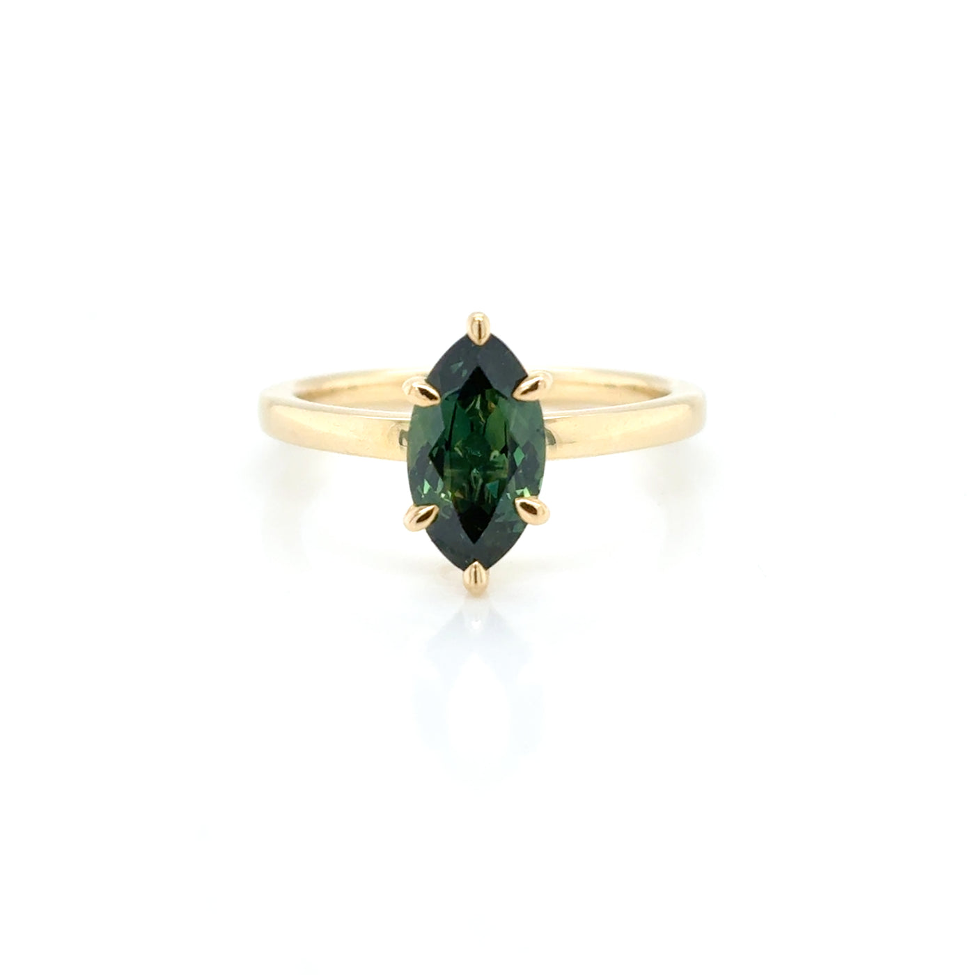 Marquise Cut 1.69ct Natural Teal Sapphire Claw Set Ring