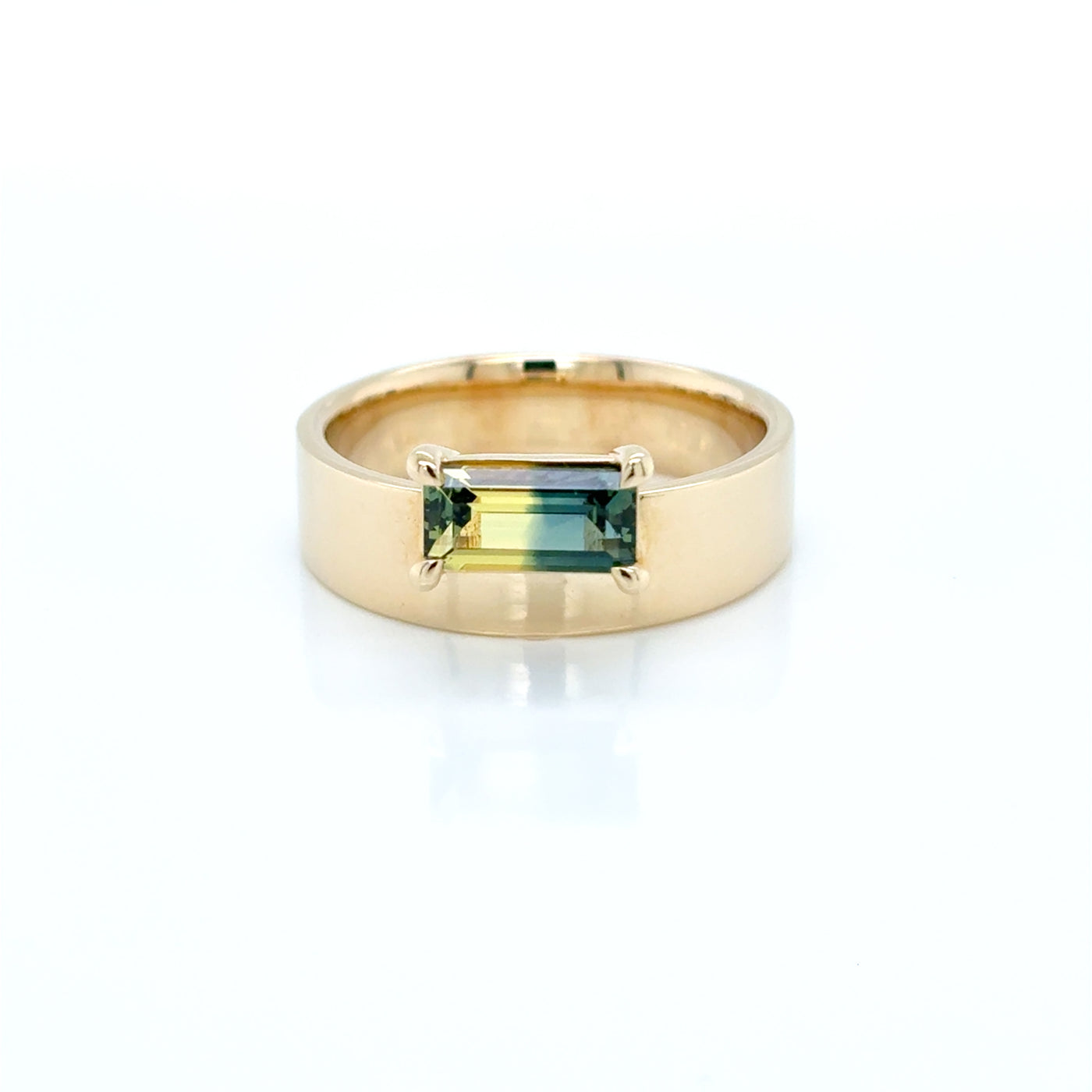 Baguette Cut 1.10ct Natural Parti Sapphire Claw Set Ring