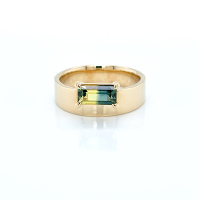 Baguette Cut 1.10ct Natural Parti Sapphire Claw Set Ring