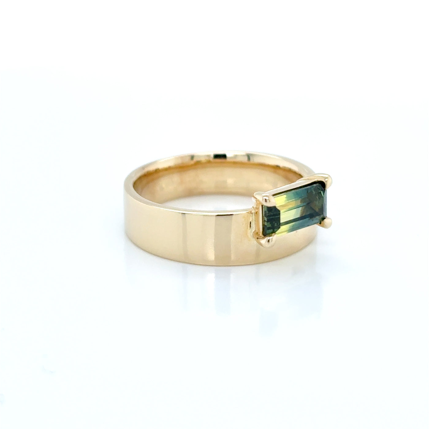 Baguette Cut 1.10ct Natural Parti Sapphire Claw Set Ring